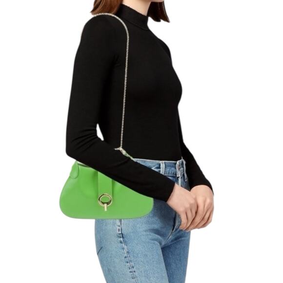 NWT Sandro Sweet Janet Chain Shoulder Bag Vert Pomme Green Apple Small Purse - Picture 2 of 15